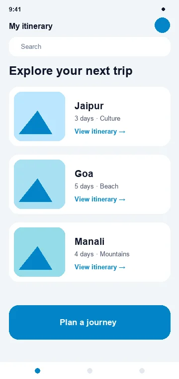 Itinerary mobile app interface