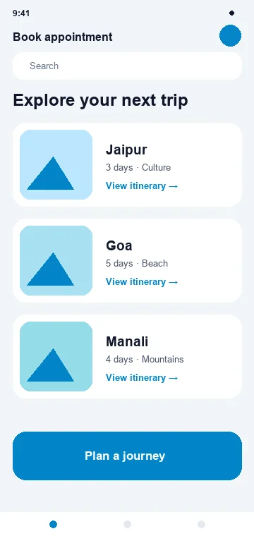 Booking mobile app interface