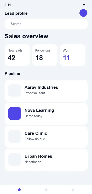Lead Profile mobile app interface