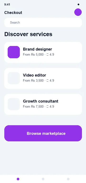 Checkout mobile app interface