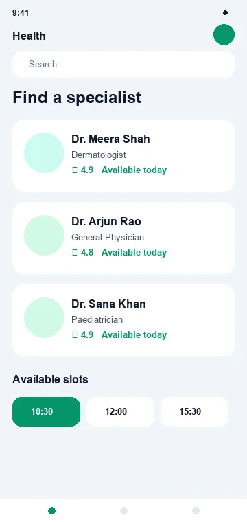 Clinic App mobile app interface