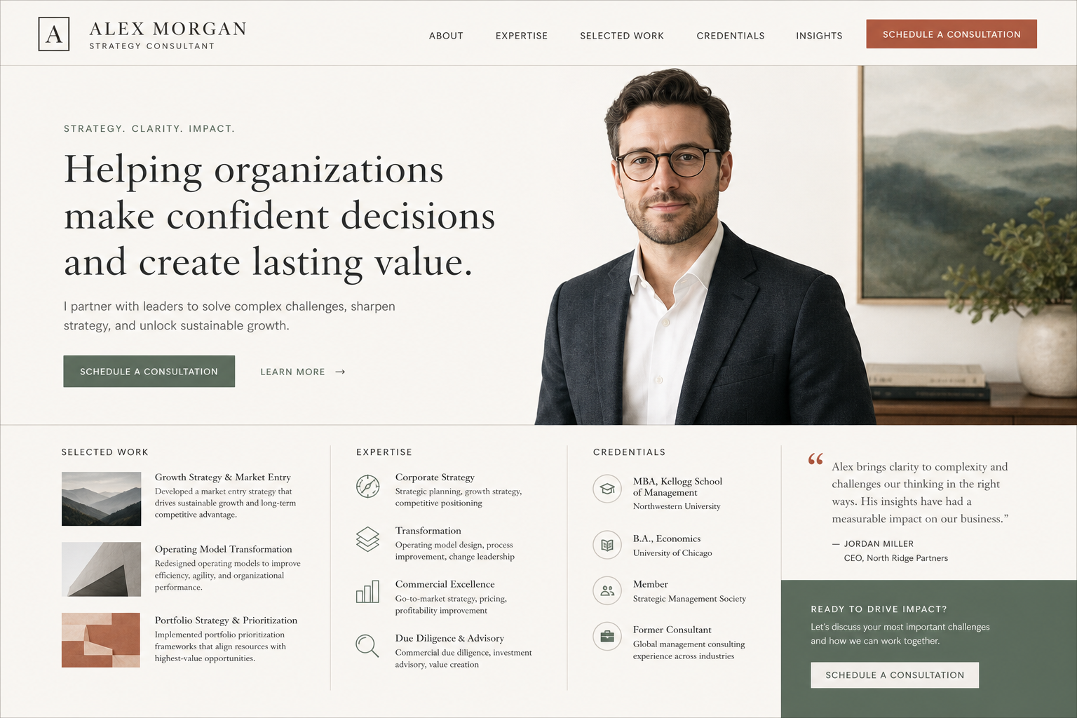 Professional consultancy website homepage