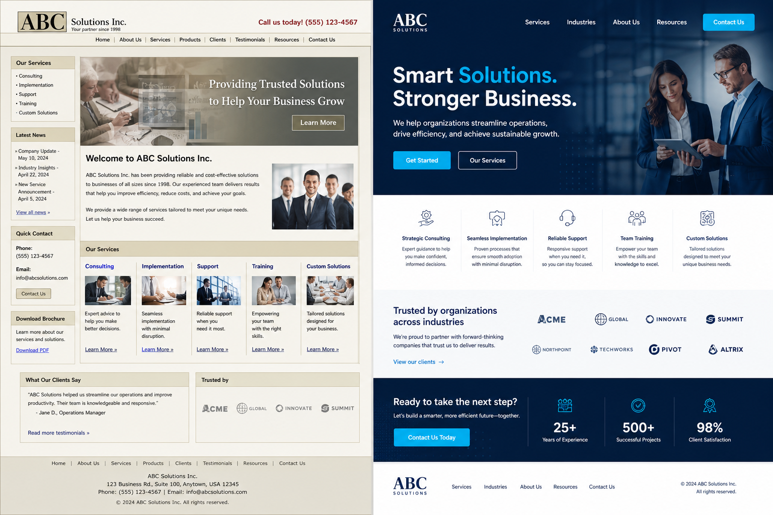 Website before and after redesign comparison